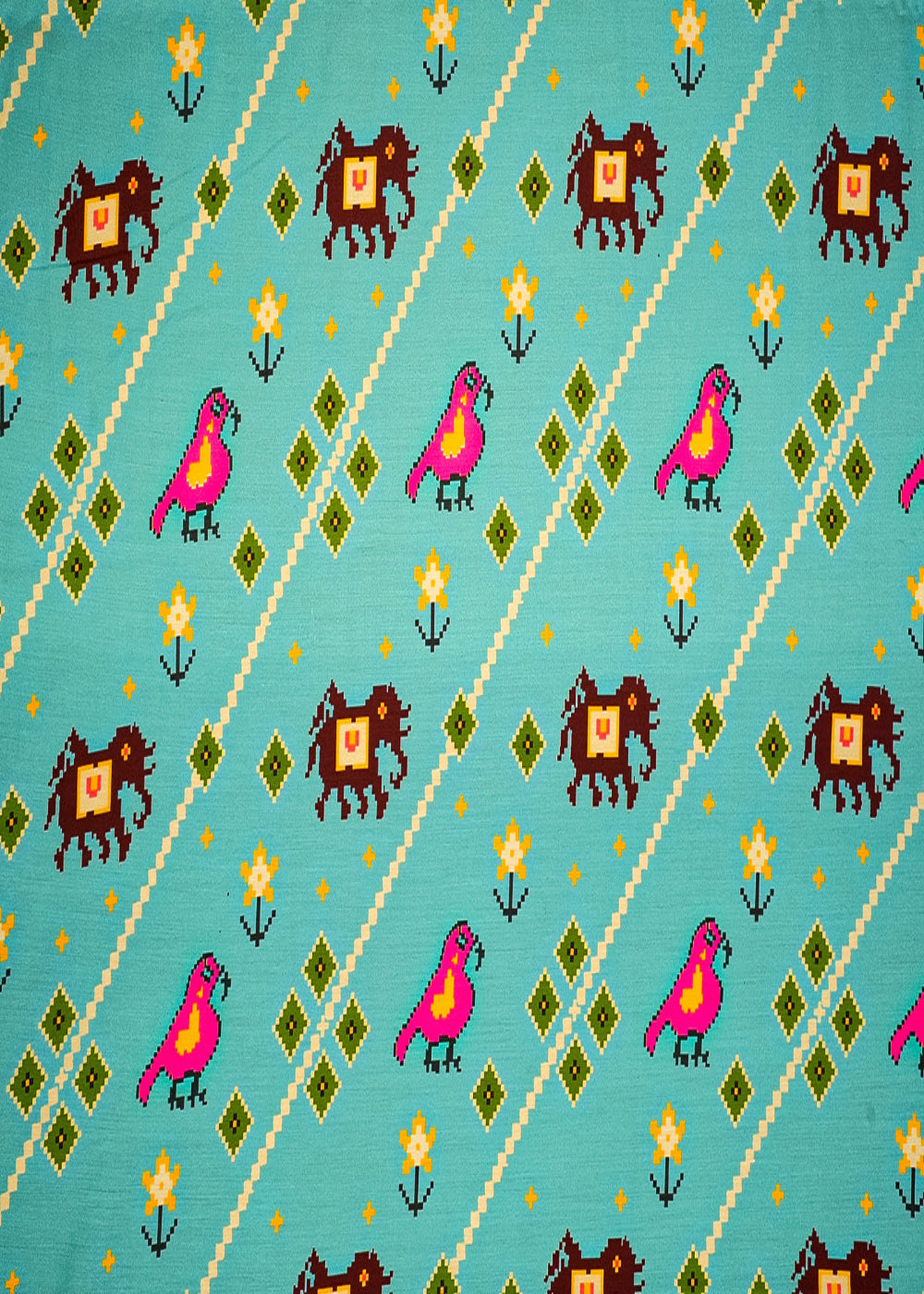Light-Firozi-Cotton-Silk-Fabric-With-Allover-Animal-Prints-13943
