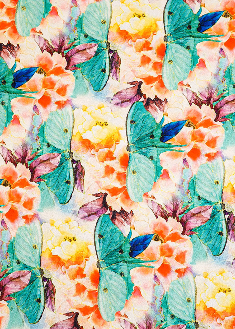 Mint-Green-Moss-Crepe-Fabric-with-Allover-Abstract-Flower-and-Butterfly-Print-13959