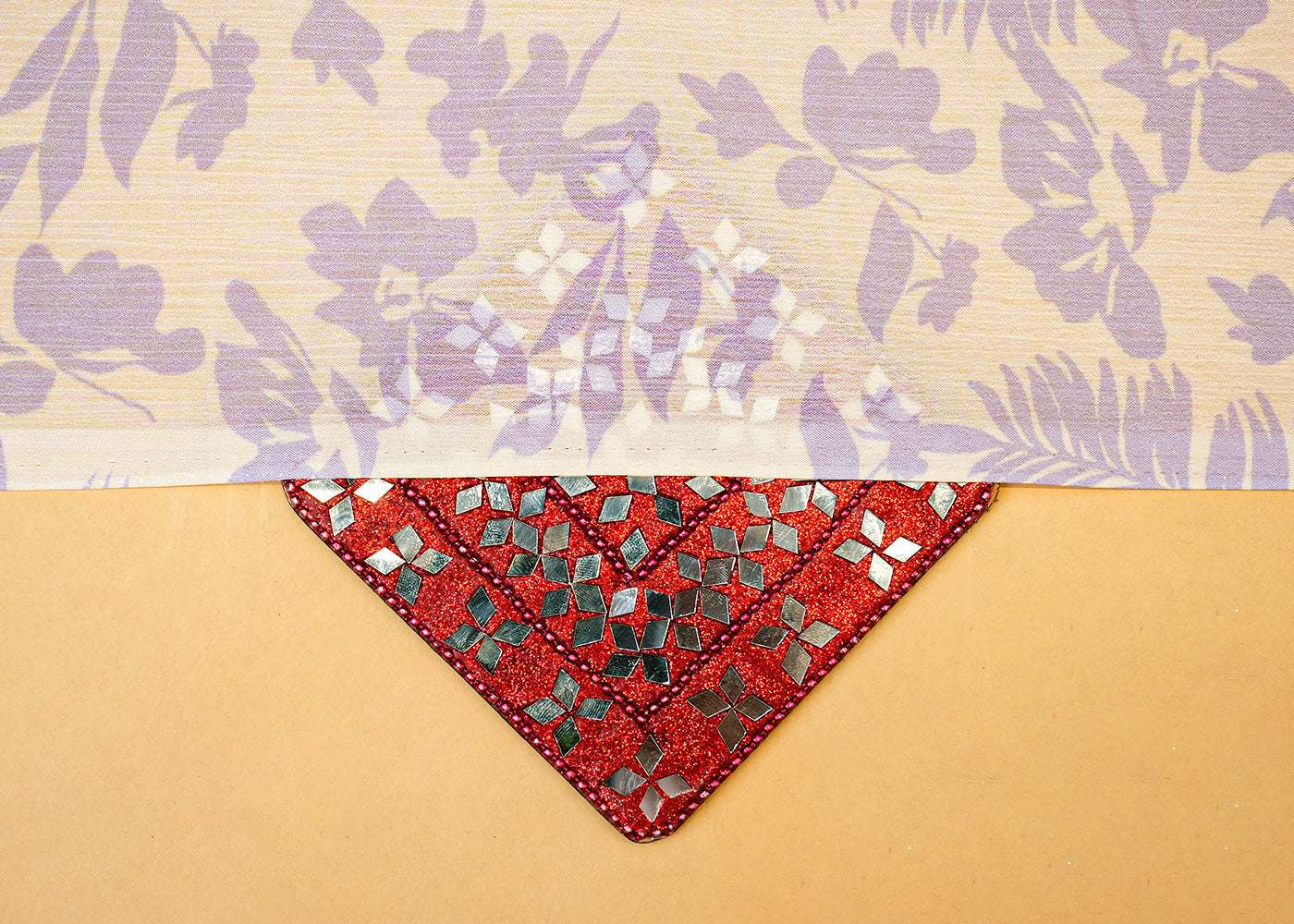 Beige Chinon Chiffon Fabric with Allover Flowers and Leaves 13981