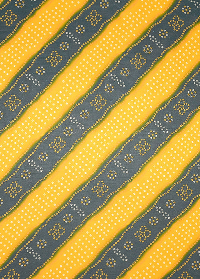 Yellow And Blue Georgette Fabric with Allover Diagonal Stripes of Bandhani 13991