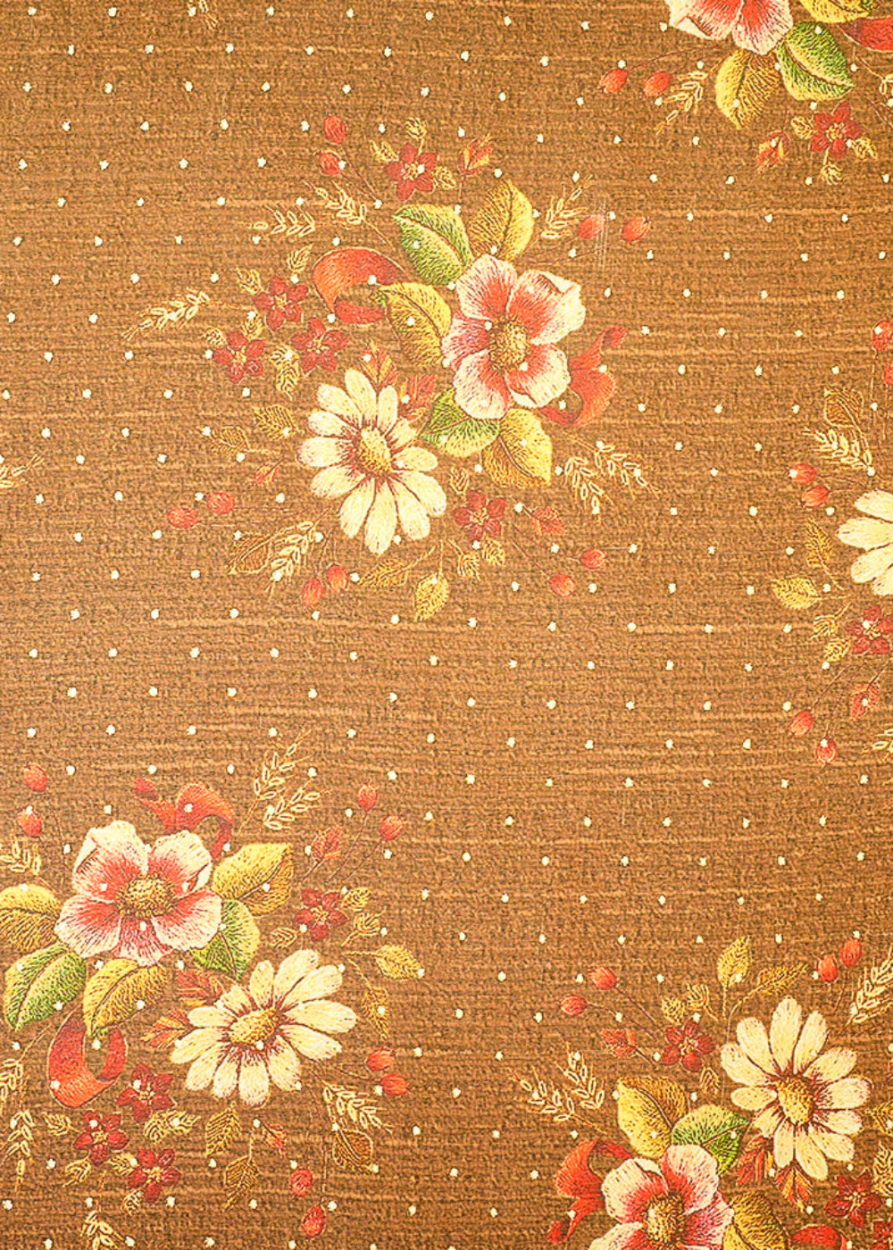 Brown-Georgette-Fabric-with-Allover-Floral-Motifs-and-Golden-Dots-14000