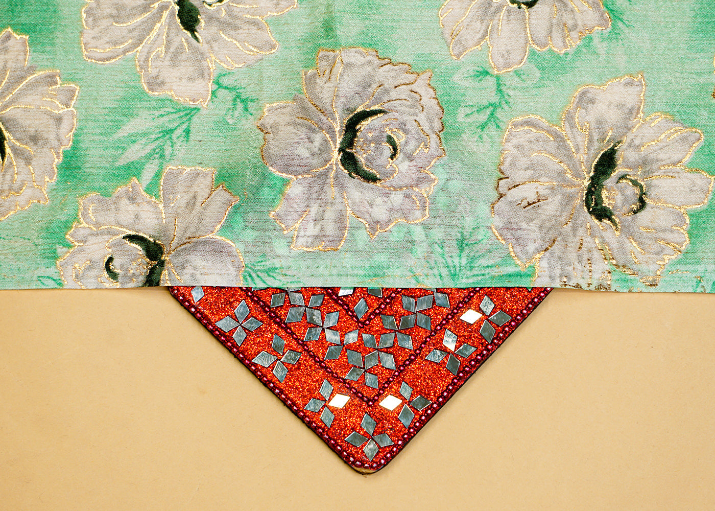 Sea Green Chinon Chiffon Fabric with Allover White Flowers 14030