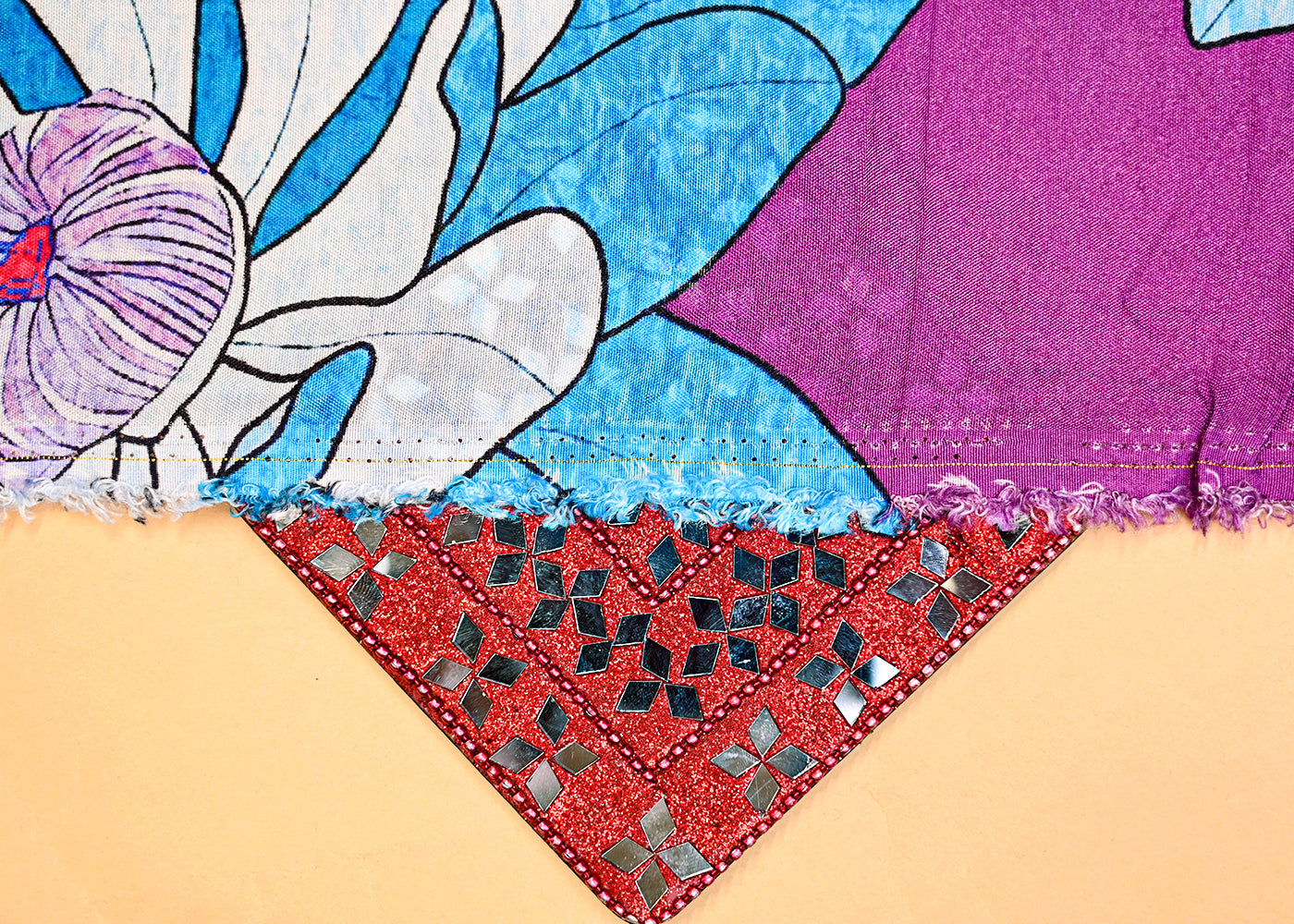 Purple Viscose Muslin Fabric with Allover Big Flowers 14051