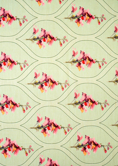 Mint Green Viscose Cotton Silk Fabric with Allover Traditional Jaal Pattern and Abstract Flowers 14061