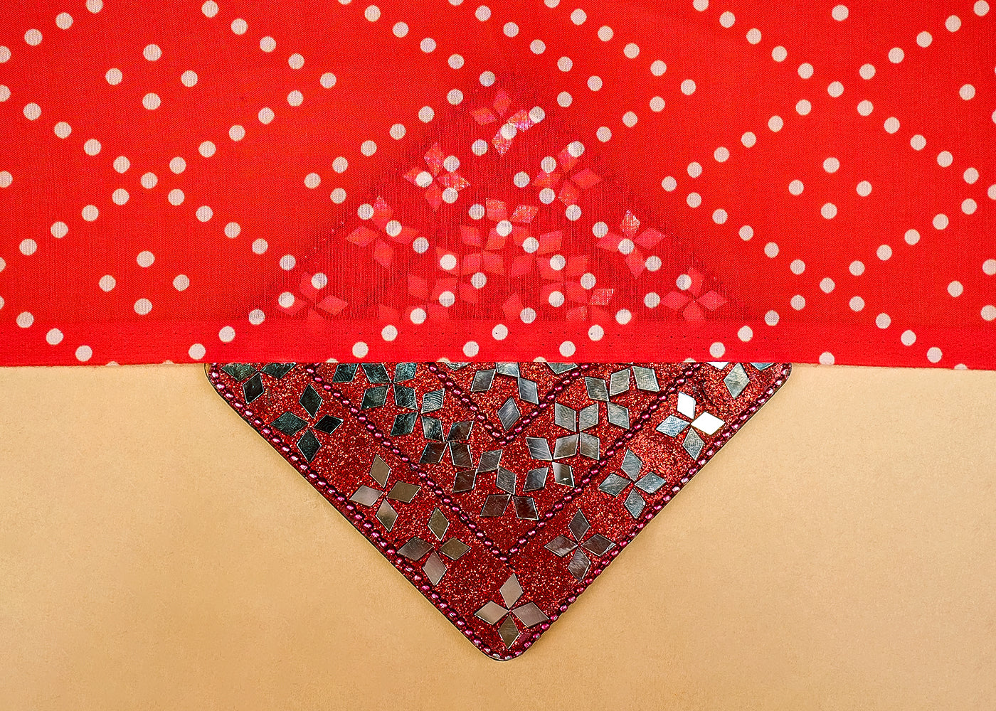 Red Muslin Fabric with Polka Dot Print 14069