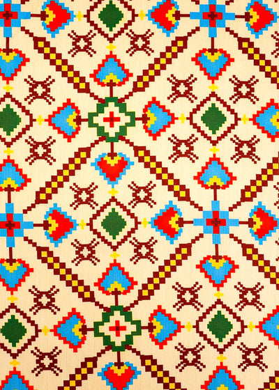 Cream Muslin Fabric with Allover Mosaic Print 14070