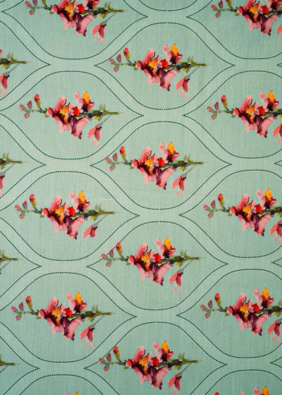 Sky Blue Viscose Cotton Silk Fabric with Allover Traditional Jaal Pattern and Abstract Flowers 14076