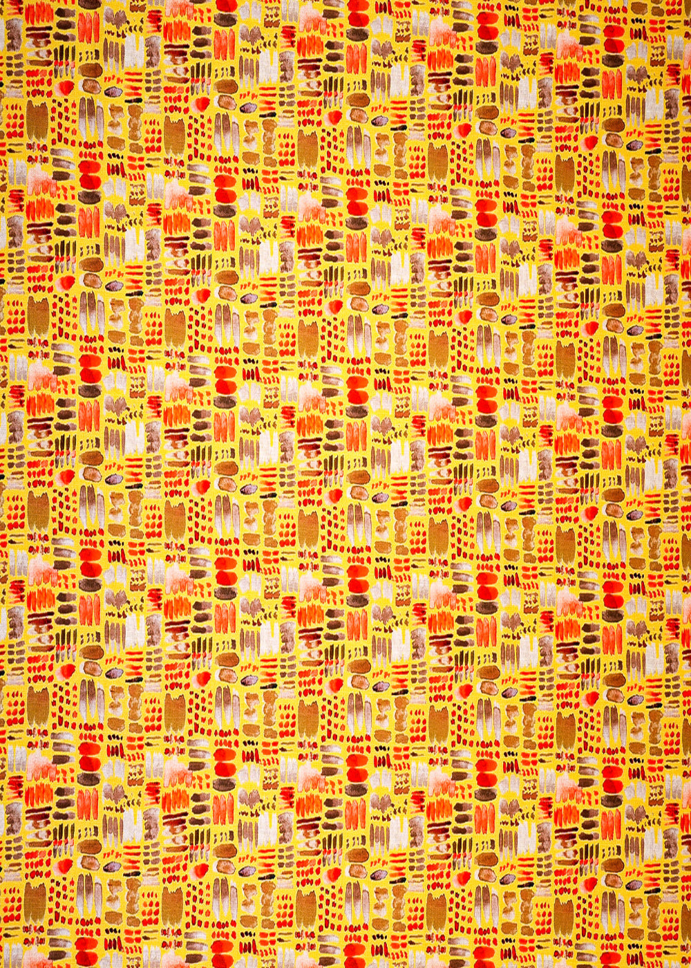 Yellow-Cotton-Linen-Fabric-With-Allover-Abstract-Pattern-14123
