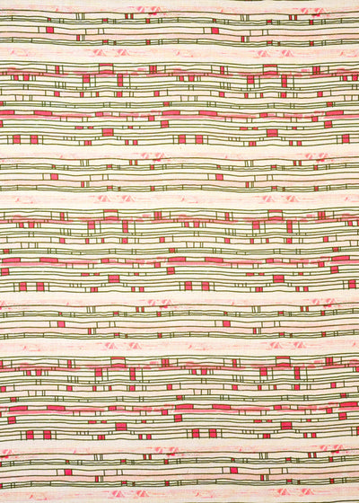 White Cotton Linen Fabric with Allover Abstract Lines 14135