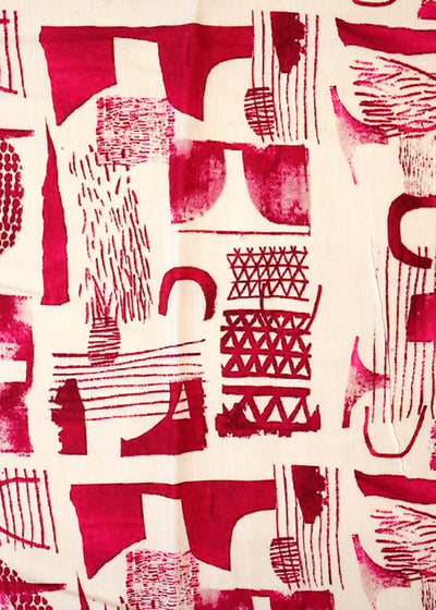 White & Pink Imported Muslin Fabric with Allover Abstract Print 14161