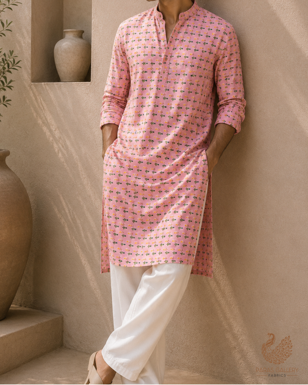 Light Pink Muslin Fabric with Allover Floral Print 14200