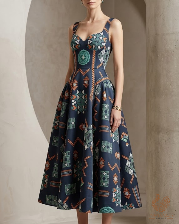 Dark Blue Georgette Satin Fabric All Over Floral Print 14251