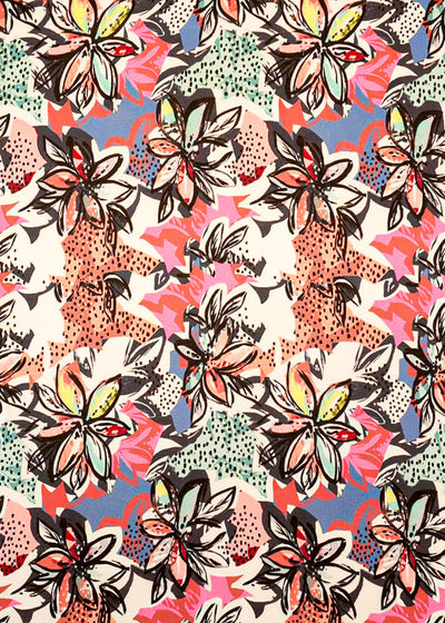 Multi Color Georgette Satin Fabric with Allover Abstract Print 14257