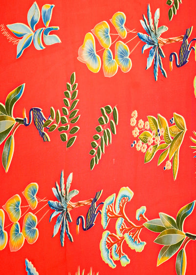 Hot Pink Georgette Satin Fabric with Allover Traditional Print 14271