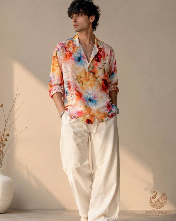 Multi Color Georgette Satin Fabric with All Over Abstract Print 14323