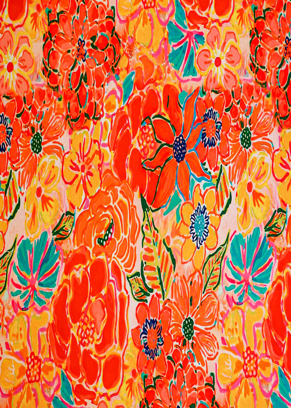 Deep-Orange-Satin-Fabric-with-Allover-Floral-Print-14399