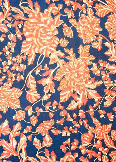 Navy Blue Linen Satin Fabric with Allover Floral Print 14413