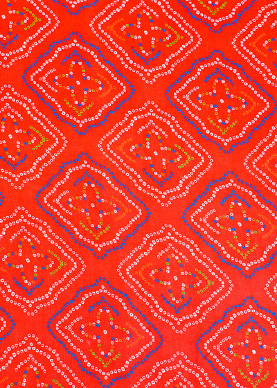 Reddish Orange Linen Satin Fabric with Allover Bandhani Print 14415