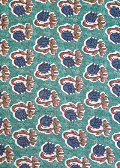 Jade Green Linen Satin Fabric with Allover Flower Motifs 14418