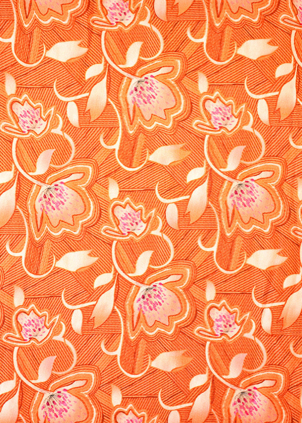 Rust-Orange-Linen-Satin-Fabric-with-Allover-Floral-Prints-14420