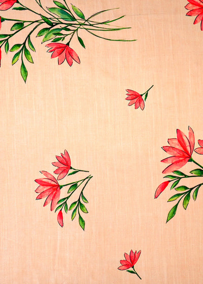 Peach Linen Satin Fabric with Allover Floral Motifs 14422