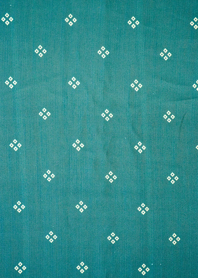Teal Green Linen Satin Fabric with Allover Traditional Buti Print 14436