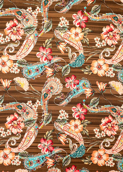 Chocolate Brown Modal Satin Fabric with Allover Paisley Print 14451