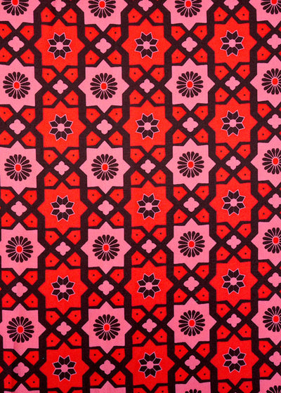 Red & Pink Modal Satin Fabric with All-Over Traditional Print 14459