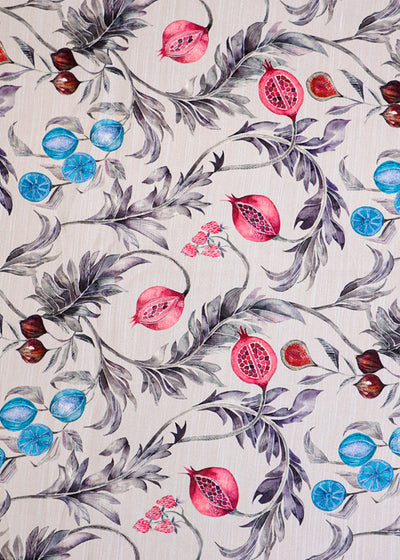 Grey Linen Satin Fabric with Allover Abstract Pattern 14496