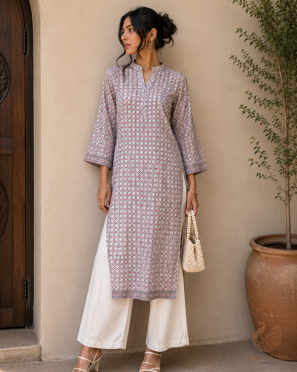 Grey Linen Satin Fabric with Allover Abstract Pattern 14499
