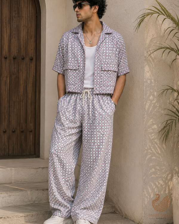 Grey Linen Satin Fabric with Allover Abstract Pattern 14499