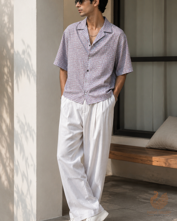 Grey Linen Satin Fabric with Allover Abstract Pattern 14499
