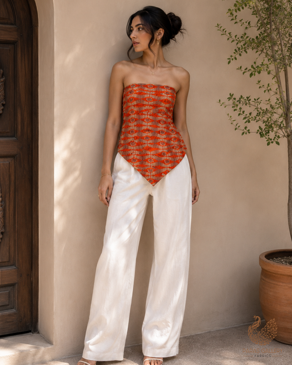 Brown Linen Satin Fabric with Allover Abstract Print 14510
