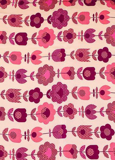 Pink & Purple Crepe Fabric with Allover Nursery Print 14520