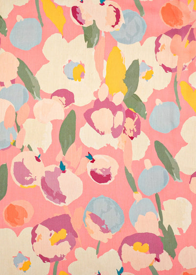 Baby Pink Modal Satin Fabric with All-Over Abstract Flowers 14547