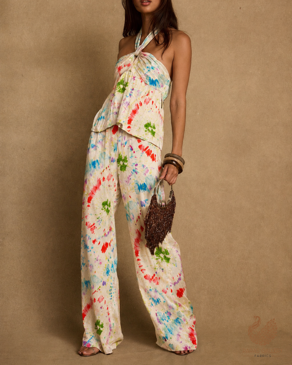 Multi-Color Crepe Fabric with Allover Tie and Dye Print 14549
