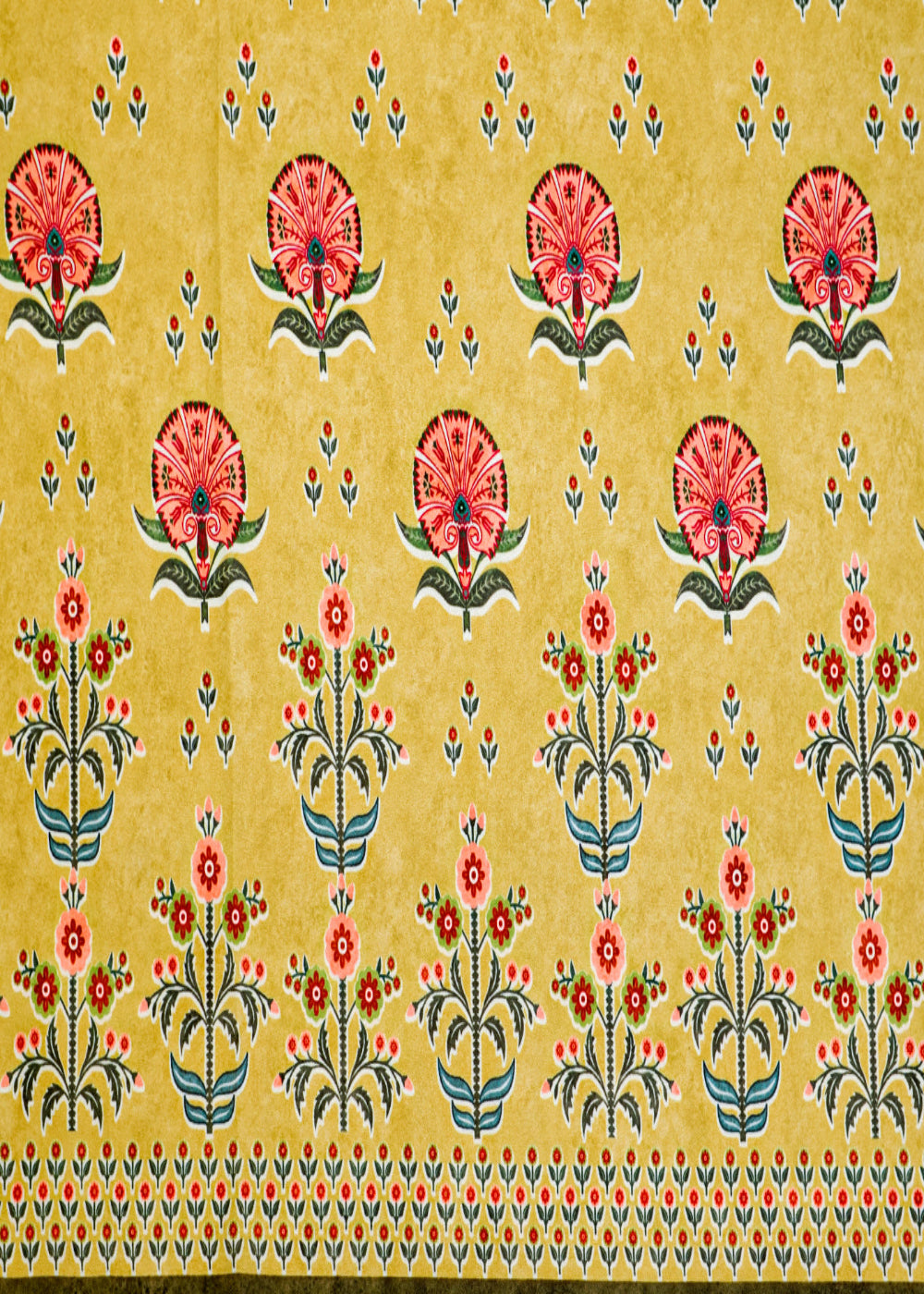 Mehendi-Green-Moss-Crepe-Fabric-with-Allover-Traditional-Print-and-One-Side-Border-1455