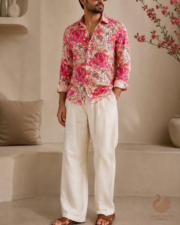 Pink Crepe Fabric with Allover Abstract Print 14561