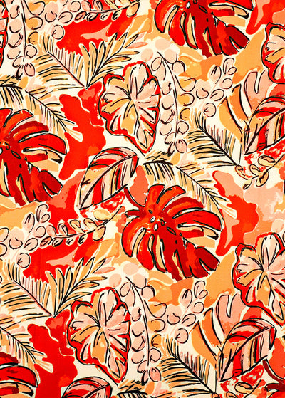 Deep Red Crepe Fabric with Allover Abstract Print 14571