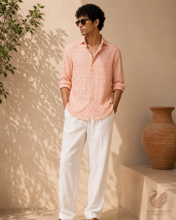 Light Pink Crepe Fabric with Allover Self Print 14598
