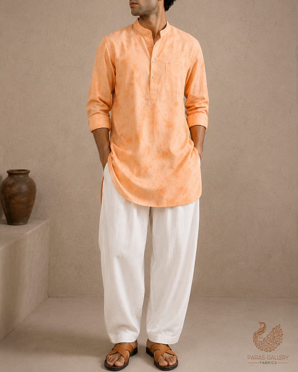 Peach Crepe Fabric with Allover Self Print 14601