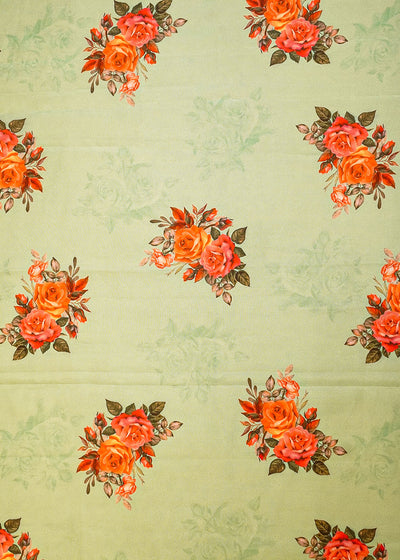 Pista Green Organza Fabric with All Over Floral Print 14647