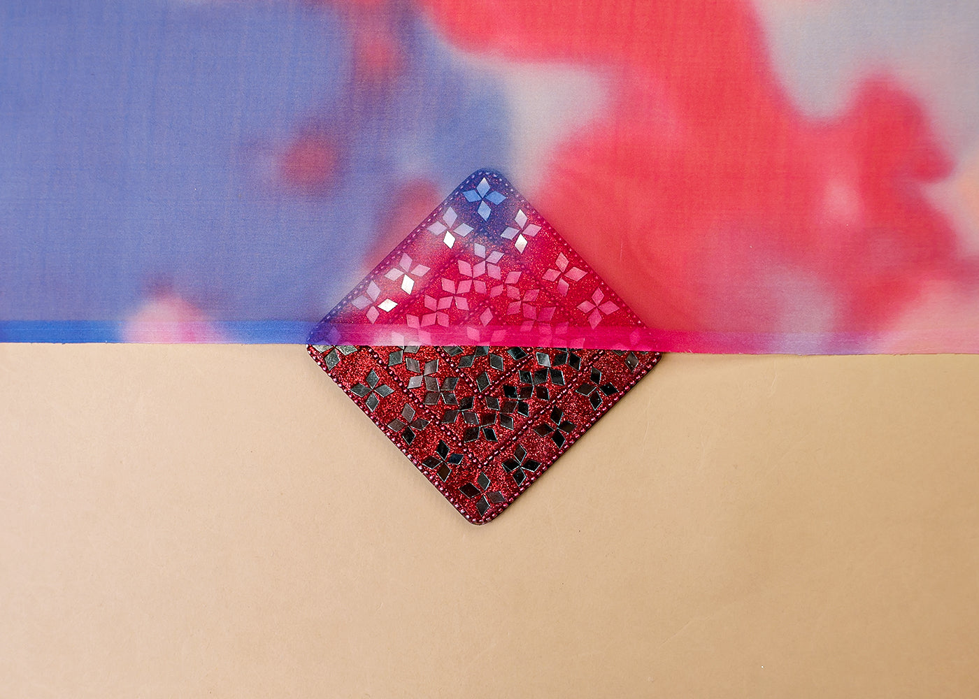 Pink & Blue Organza Fabric with All Over Abstract Print 14664