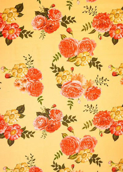 Yellow Organza Fabric with All Over Floral Print 14669