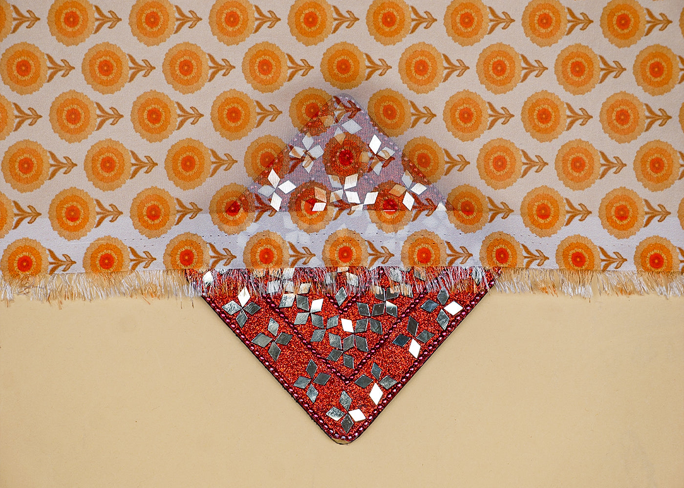 Off White Organza Fabric with All Over Traditional Print 14689