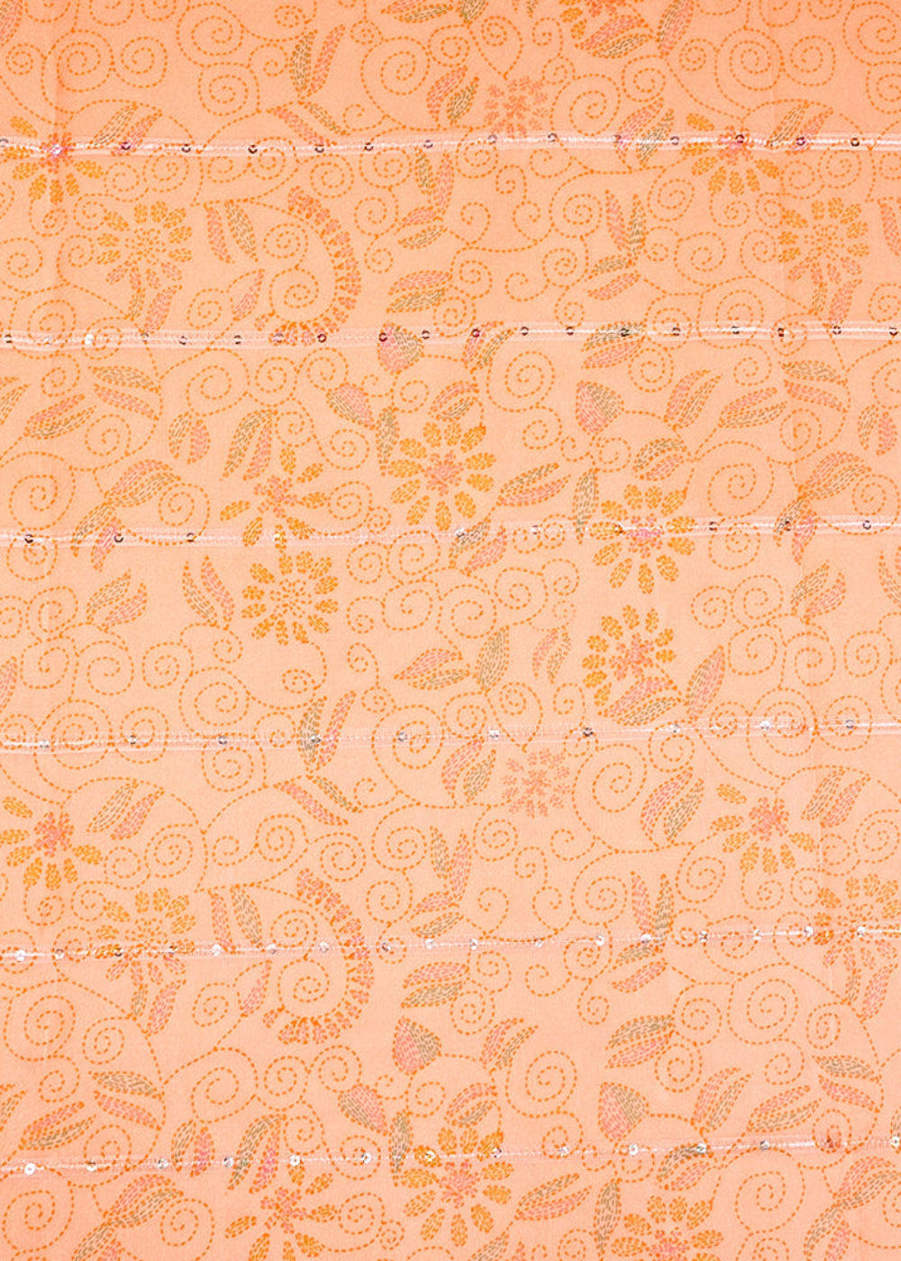 Peach-Organza-Fabric-with-All-Over-Traditional-Print,-Sequins,-and-Lurex-Thread-14733