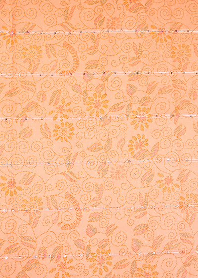 Peach Organza Fabric with All Over Traditional Print, Sequins, and Lurex Thread 14733
