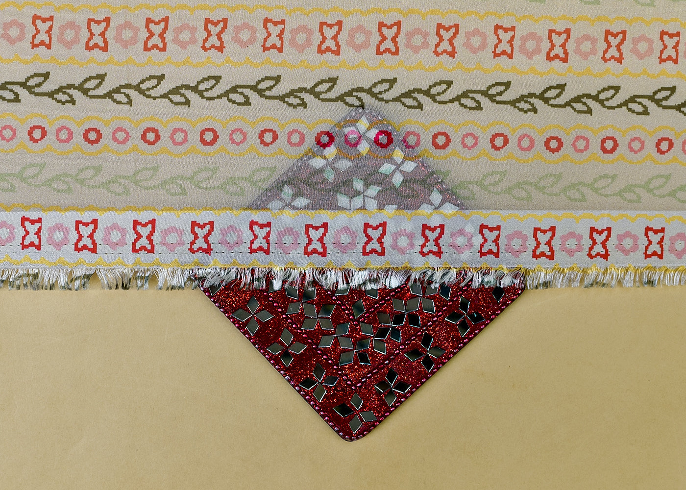 Cream Organza Fabric with All Over Traditional Print 14734
