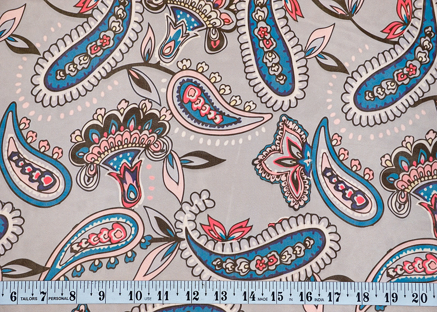 Grey Organza Fabric with All Over Traditional Print 14766