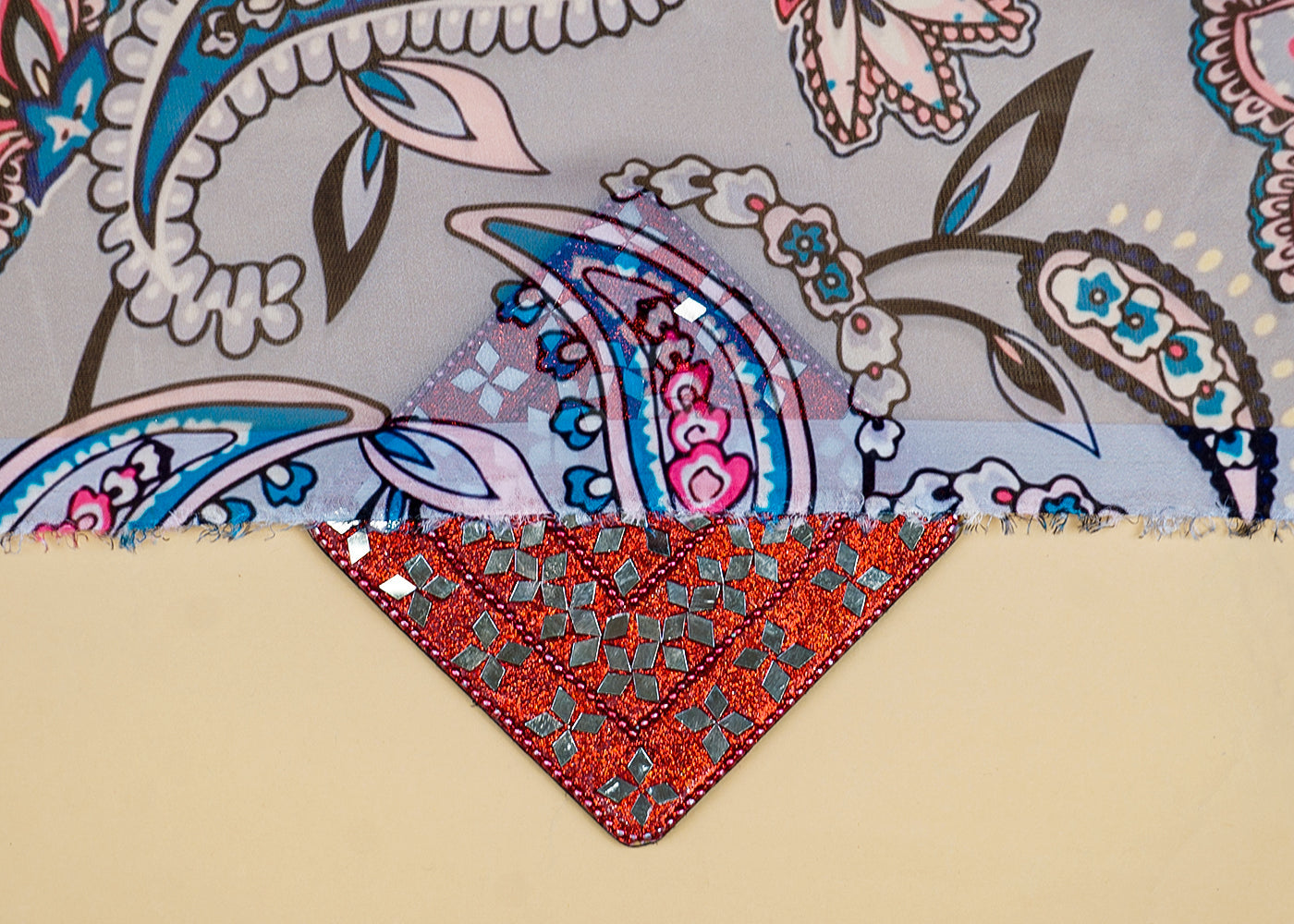 Grey Organza Fabric with All Over Traditional Print 14766